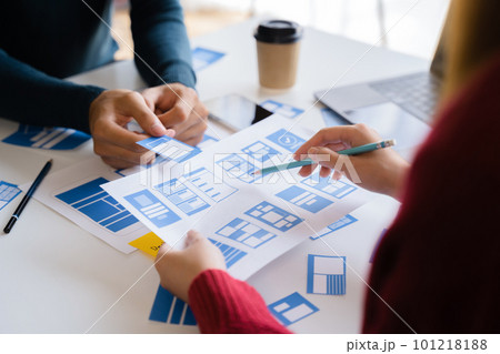 designer collaborate teamwork in meeting office. Business Finance Network group people negotiation to work success. 101218188