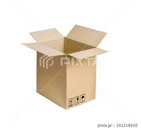 Brown cardboard box with open cover mockup. 101218420
