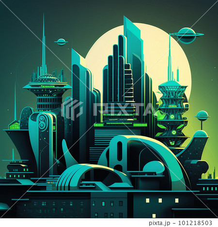 futuristic cityscape with sleek, metallic buildings . AI Generative futuristic cityscape with sleek, metallic buildings . AI Generative 101218503