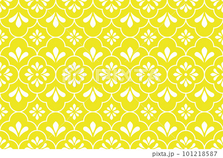Flower geometric pattern. Seamless vector background. White and yellow ornament Flower geometric pattern. Seamless vector background. White and yellow ornament 101218587