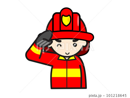 敬礼するかわいい消防士のイラスト 敬礼するかわいい消防士のイラスト 101218645