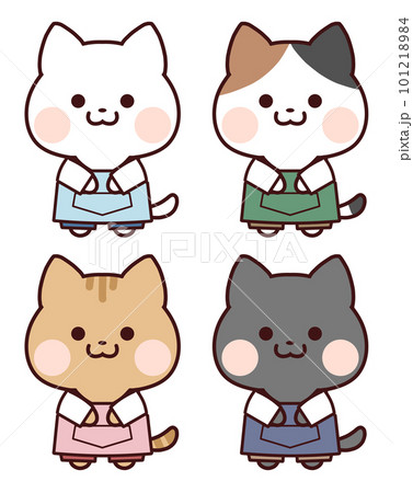 エプロンをしてお辞儀する猫セット 101218984