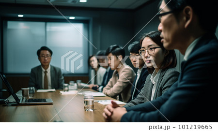 日本のオフィスで働く会社員、会議や打ち合わせ中（generative AI） 101219665