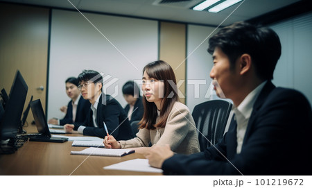 日本のオフィスで働く会社員、会議や打ち合わせ中（generative AI） 101219672