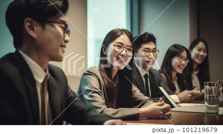 日本のオフィスで働く会社員、会議や打ち合わせ中（generative AI） 101219679