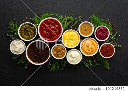 Sauces in bowls with seasonings 101219832
