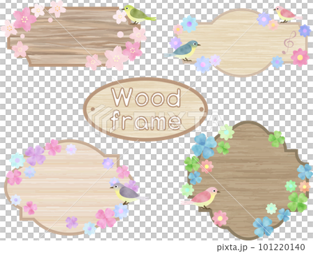 Wood frame set of spring flowers and small birds Wood frame set of spring flowers and small birds 101220140