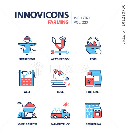 Farming and country life - line design style icons set Farming and country life - line design style icons set 101220700