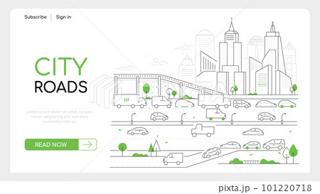 City roads - thin line design style vector web banner 101220718