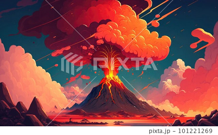 Premium Photo  Volcano eruption smoke landscapes digital painting  illustation ai generated for canvas wall art