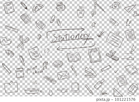 シンプルな手書きのステイショナリーセットのイラスト シンプルな手書きのステイショナリーセットのイラスト 101221576
