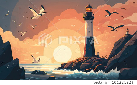 lighthouse sea shore at sunset ai generated lighthouse sea shore at sunset ai generated 101221823