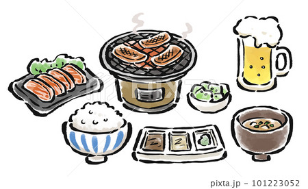 焼肉定食　筆タッチベクターイラスト 101223052