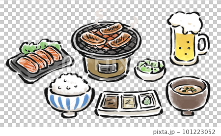 焼肉定食　筆タッチベクターイラスト 101223052
