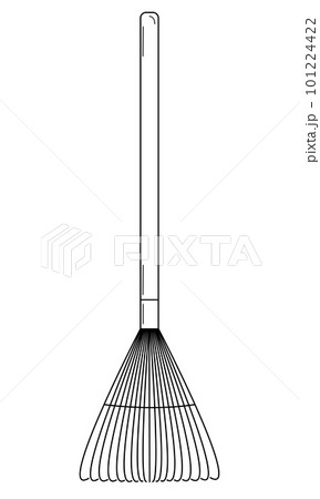 Hand drawn light duty rake for collecting leaves. Gardening tool. Doodle style. Vector 101224422