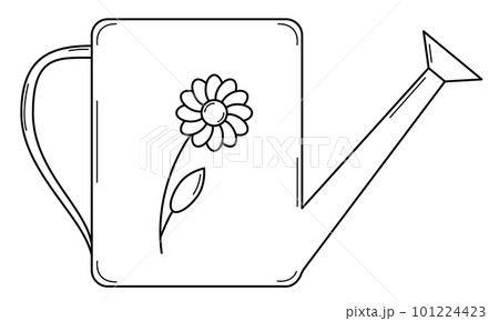 Hand drawn watering can for watering plants in the garden. Gardening tool. Doodle style. Vector. Hand drawn watering can for watering plants in the garden. Gardening tool. Doodle style. Vector. 101224423