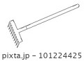 Hand drawn rake for gardening. Tool for cultivating soil and collecting leaves. Doodle style. Vector 101224425