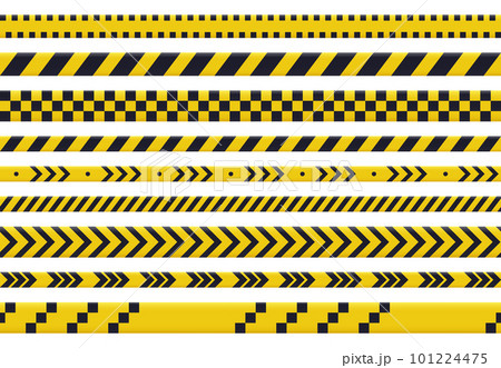 Yellow warning tape. Caution police crime line, security danger tapes. Do not cross ribbons flat vector illustration set 101224475