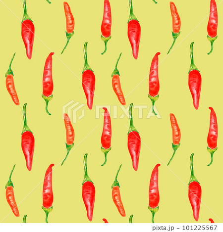 Tabasco hot peppers, capsicums watercolor seamless pattern isolated on ocher. Tabasco hot peppers, capsicums watercolor seamless pattern isolated on ocher. 101225567