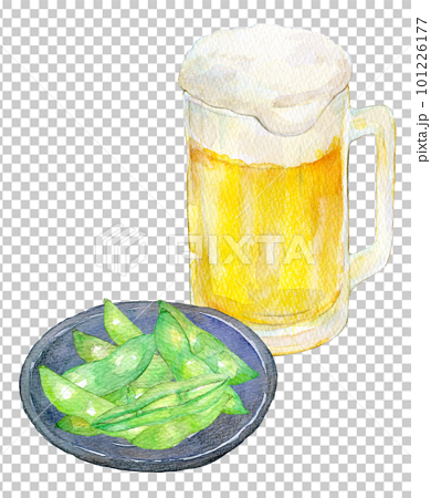 枝豆とビール　晩酌セット　水彩イラスト 101226177