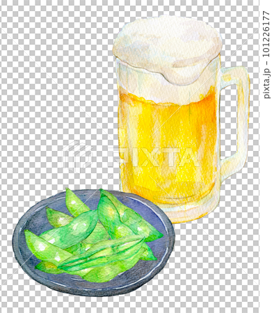 Edamame and beer evening drink set watercolor illustration Edamame and beer evening drink set watercolor illustration 101226177