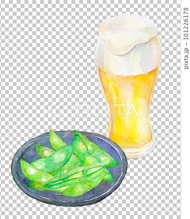 枝豆とビール　晩酌セット　水彩イラスト 101226178