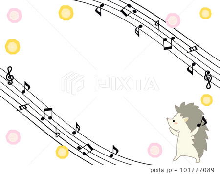 音符と可愛いハリネズミのフレーム 音符と可愛いハリネズミのフレーム 101227089
