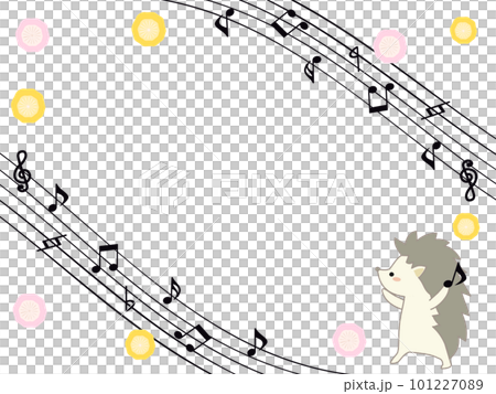 音符と可愛いハリネズミのフレーム 音符と可愛いハリネズミのフレーム 101227089