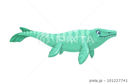 Cartoon mosasaurus dinosaur character. Isolated vector cretaceous period creature, aquatic reptile with flippers and long sharp teeth. Water monster lived in ocean, marine wildlife animal 101227741