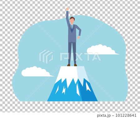 businessman raising fist on top of mountain businessman raising fist on top of mountain 101228641