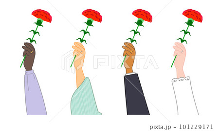 指輪をしている手でカーネーションの花を受け取るイラスト 101229171
