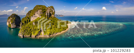 Aerial view of Koh Kai chicken island and Ko Khom in Krabi, Thailand 101229283