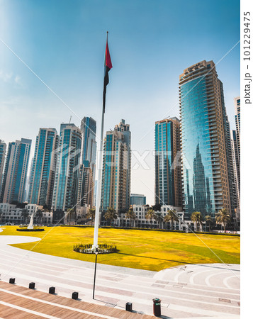 View of Burj Park surrounded by skyscrapers in Downtown Dubai, United Arab Emirates 101229475