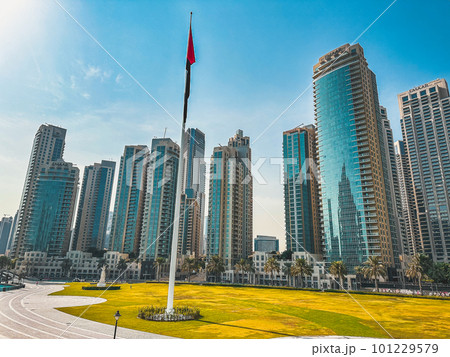 View of Burj Park surrounded by skyscrapers in Downtown Dubai, United Arab Emirates 101229579