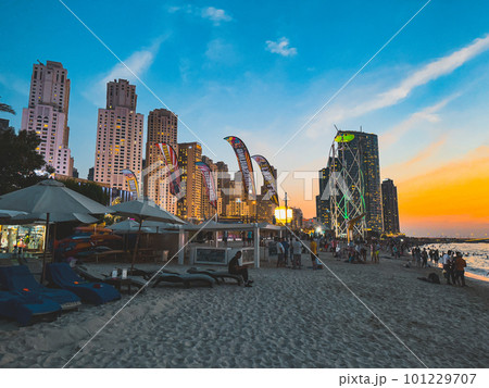 View of Marina JBR beach and the Ain Dubai Giant ferris Wheel in Meraas Dubai, United Arab Emirates View of Marina JBR beach and the Ain Dubai Giant ferris Wheel in Meraas Dubai, United Arab Emirates 101229707