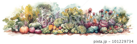 vegetable gardening concept, watecolor banner illustration isolated on white, AI generative image 101229734