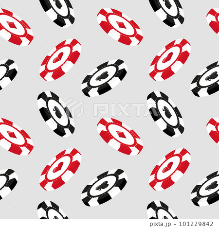 Seamless pattern, 3d casino chips for poker or roulette on a white background. Casino background, vector 101229842