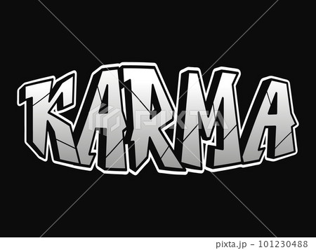 Karma word trippy psychedelic graffiti style letters.Vector hand drawn doodle cartoon logo karma illustration. Funny cool trippy letters, fashion, graffiti style print for t-shirt, poster concept 101230488