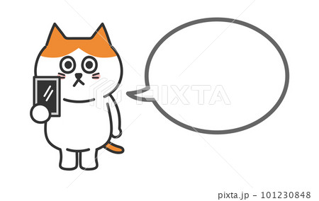 スマホを持つ猫のイラスト 吹き出し 茶白猫 スマホを持つ猫のイラスト 吹き出し 茶白猫 101230848