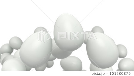 Group of flying farm raw organic white chicken eggs flying on white background 101230879