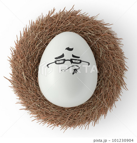 Farm white painted egg with expressions and funny face in bird nest 101230904