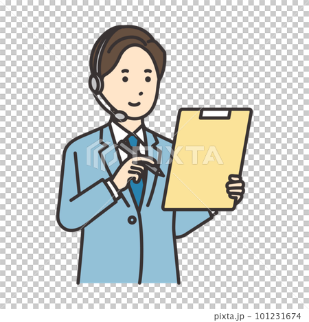 Illustration of an operator man filling in a document 101231674