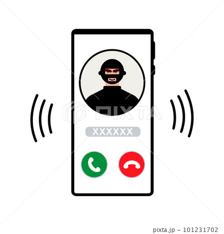 Fraud phone call. A telephone fraudster deceives and steals money and cards through smartphone calls. Thief, hacker and criminal are calling. vector illustration Fraud phone call. A telephone fraudster deceives and steals money and cards through smartphone calls. Thief, hacker and criminal are calling. vector illustration 101231702