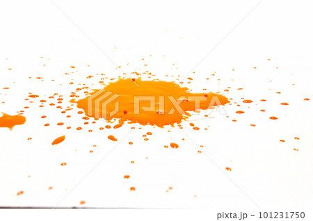yellow orange ink drops splash white background 101231750