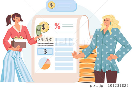 Management and financial planning. Manage monthly expenses and income. women look at money report 101231825
