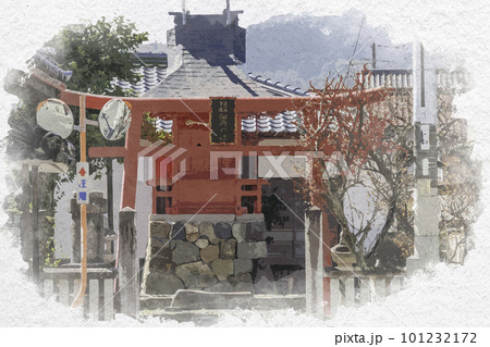 水彩画風　三次の町並み　澤藏稲荷神社　広島県三次市 101232172