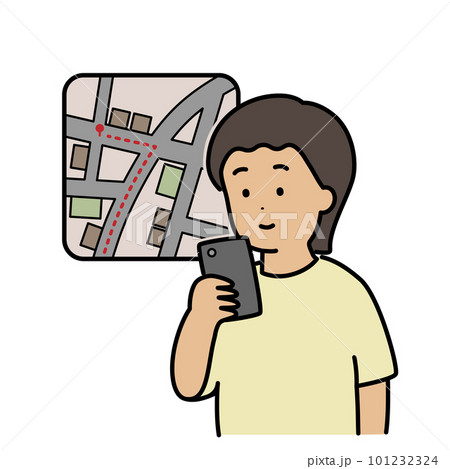 スマートフォンで地図を確認する人 スマートフォンで地図を確認する人 101232324