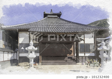 水彩画風 三次歴みち石畳通り 三勝寺 広島県三次市 水彩画風 三次歴みち石畳通り 三勝寺 広島県三次市 101232400