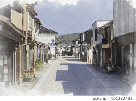 水彩画風 三次歴みち石畳通り 三勝寺周辺 広島県三次市 水彩画風 三次歴みち石畳通り 三勝寺周辺 広島県三次市 101232432