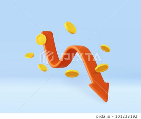 3d chart arrow and flying coins. 3d chart arrow and flying coins. 101233192